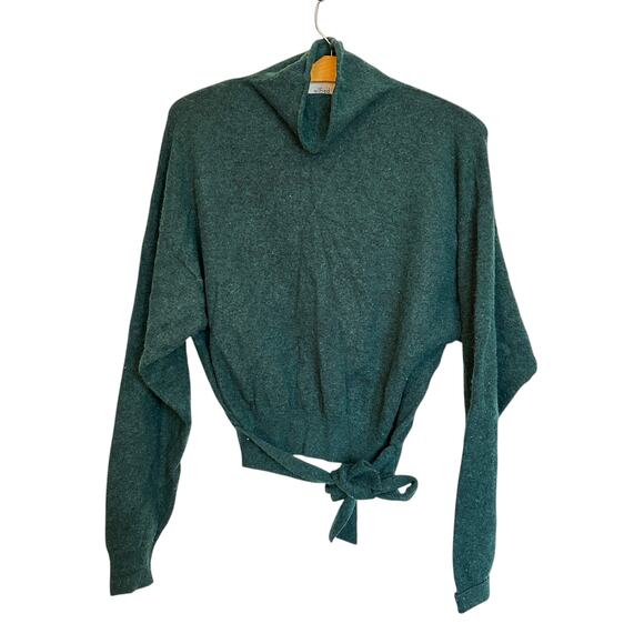Aritzia Wilfred Lorin Sweater Knit Wool-Cashmere Turtleneck Tie Emerald Green M - Picture 1 of 9